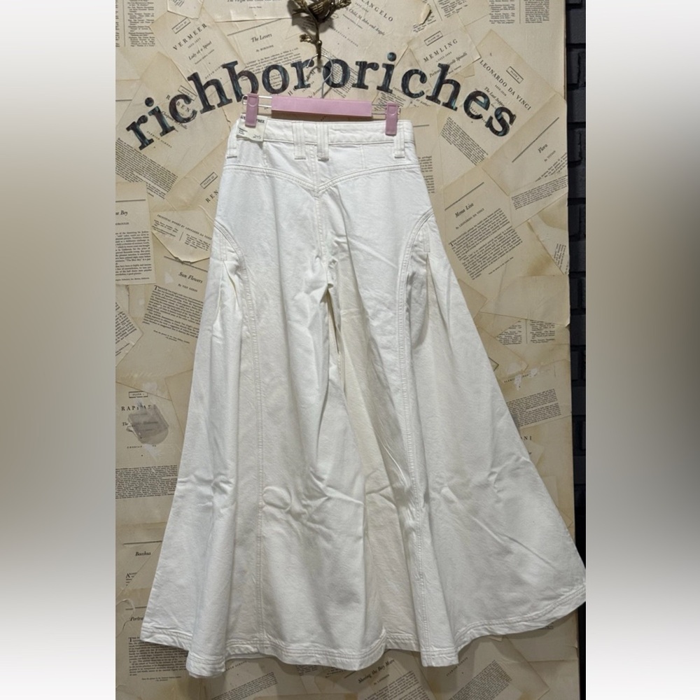 Free People Pandora Wide Leg Jeans We The Free Pleated Front Pockets Ivory - Picture 6 of 6